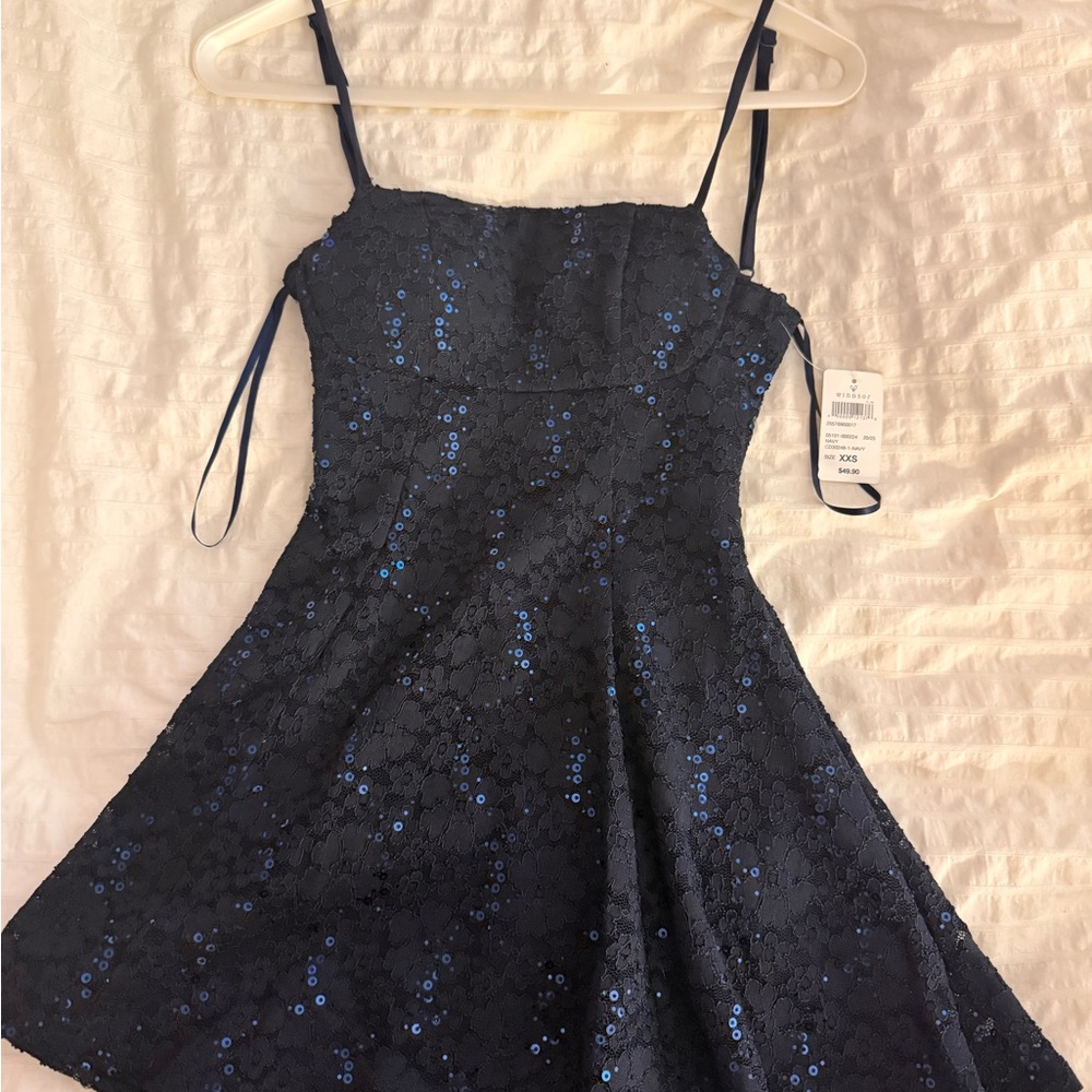Windsor Navy Sequin Mini Dress